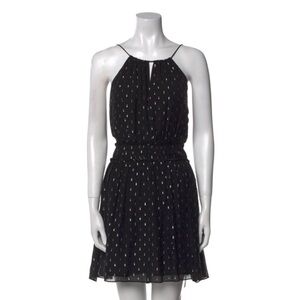 Joie Black Sleeveless Dress with Silver, Metallic Details and Ruched Waist